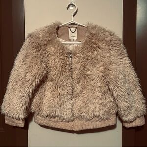 Anthropologie Elevenses Cropped Faux Fur Pink Full Zip Jacket. Size XS